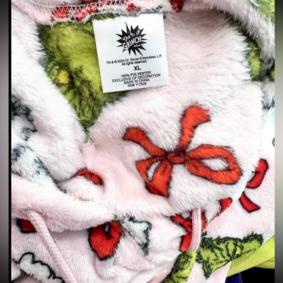 🎄Dr. Seuss grinch pink graphic hooded fleece sweatshirt size-XL bows/grinch - Picture 3 of 5